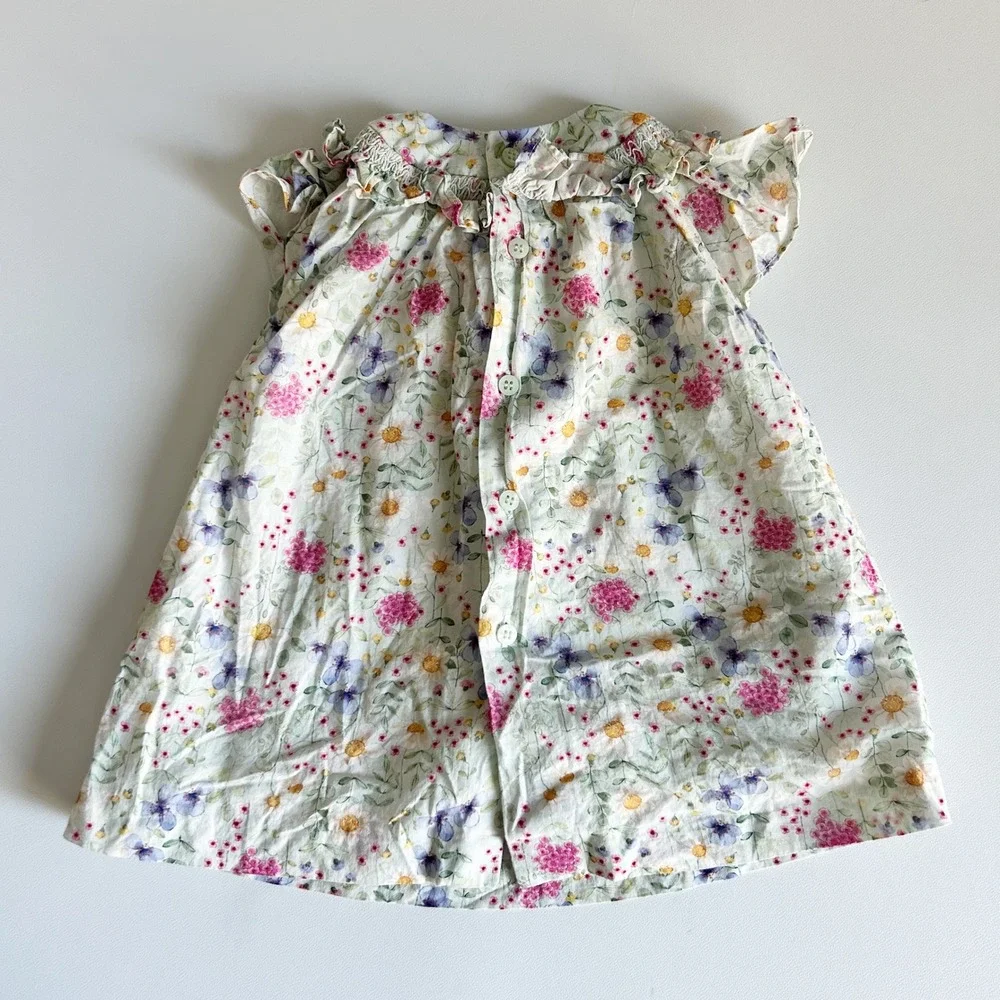 Mayoral Baby Girls Cotton Floral Smocked Ruffle Cottagecore Dress Size 12M‎